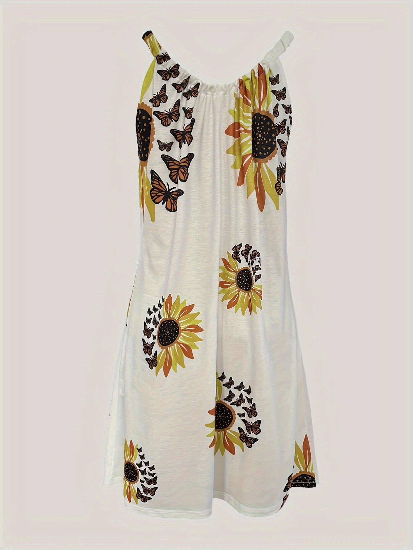 Sunflower Print Summer Cami Dress - Effortless Loose Fit for Vacation - Feminine Sleeveless Style - Womens Vacation Wear